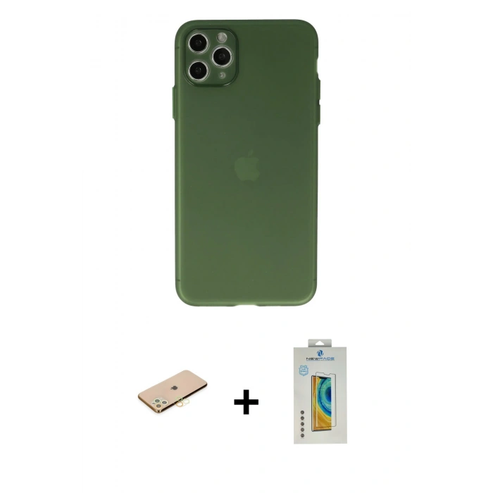 MARSİLYAN™- iPhone 11 Pro Max Kılıf Atlas Minimal Prime - Siyah Polymer Nano Ekran Koruyucu + Renkli Kamera Lens Koruma Cam - SI