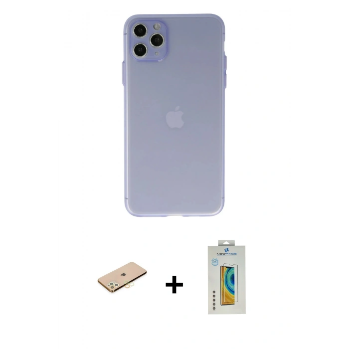 MARSİLYAN™- iPhone 11 Pro Max Kılıf Atlas Minimal Prime - Siyah Polymer Nano Ekran Koruyucu + Renkli Kamera Lens Koruma Cam - SI