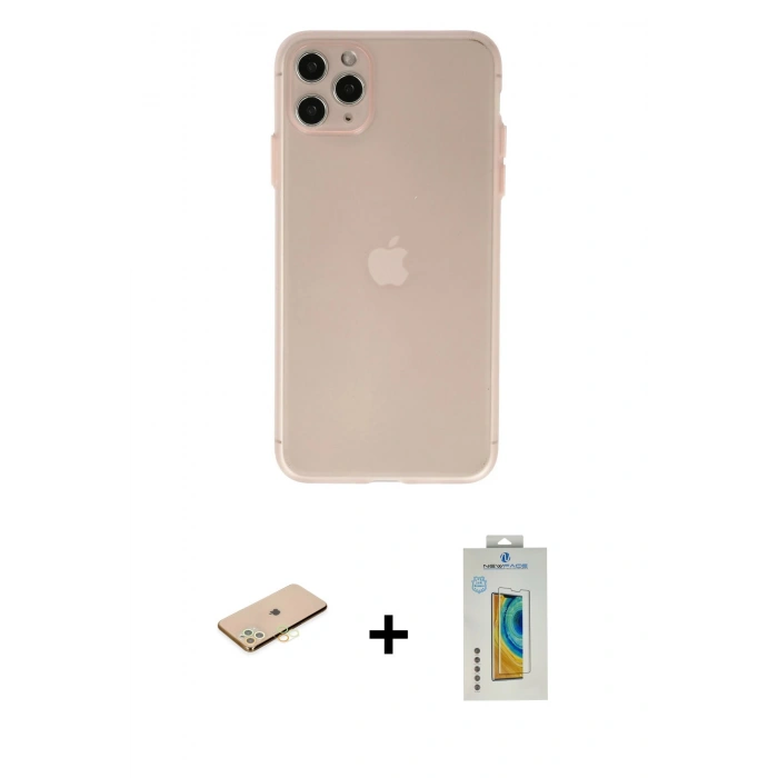 MARSİLYAN™- iPhone 11 Pro Max Kılıf Atlas Minimal Prime - Siyah Polymer Nano Ekran Koruyucu + Renkli Kamera Lens Koruma Cam - SI