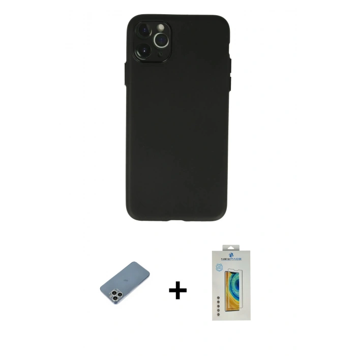 MARSİLYAN™- iPhone 11 Pro Max Kılıf Atlas Minimal Prime - Siyah Polymer Nano Ekran Koruyucu + Shine Kamera Lens Koruma Cam - GS
