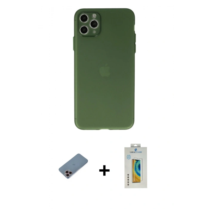 MARSİLYAN™- iPhone 11 Pro Max Kılıf Atlas Minimal Prime - Siyah Polymer Nano Ekran Koruyucu + Shine Kamera Lens Koruma Cam - PE
