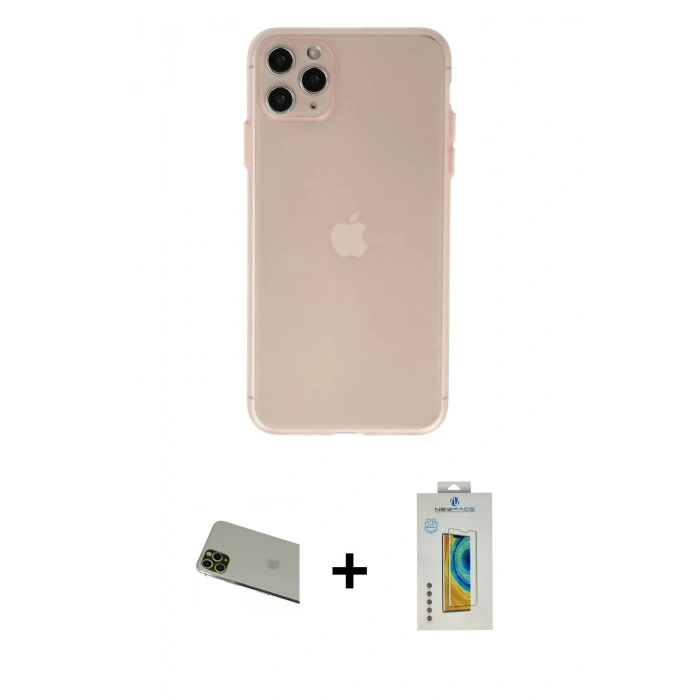 MARSİLYAN™- iPhone 11 Pro Max Kılıf Atlas Minimal Prime - Siyah Polymer Nano Ekran Koruyucu + Rainbow Kamera Lens Koruma Cam - YL