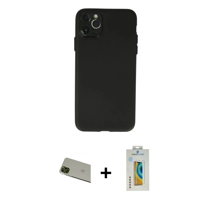 MARSİLYAN™- iPhone 11 Pro Max Kılıf Atlas Minimal Prime - Siyah Polymer Nano Ekran Koruyucu + Rainbow Kamera Lens Koruma Cam - YL