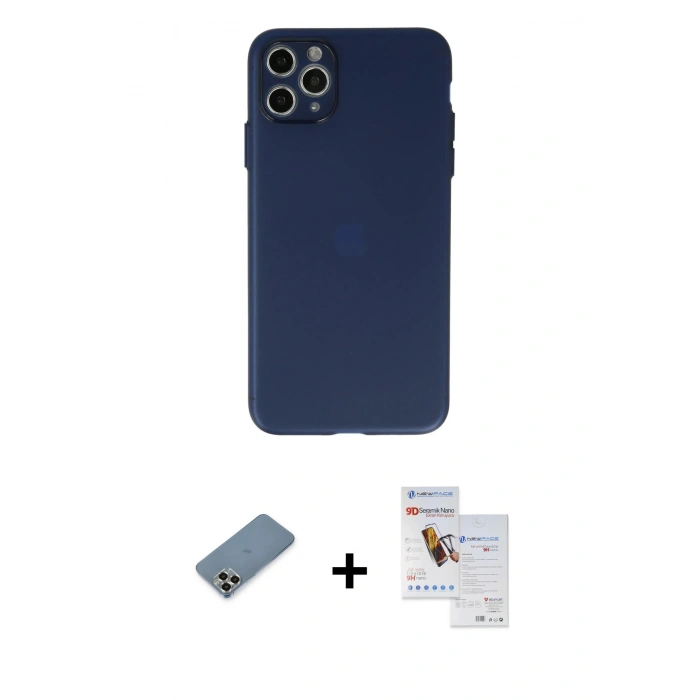 MARSİLYAN™- iPhone 11 Pro Max Kılıf Atlas Minimal Prime - Siyah Seramik Nano Ekran Koruyucu + Metal Kamera Lens Koruma Cam - GD