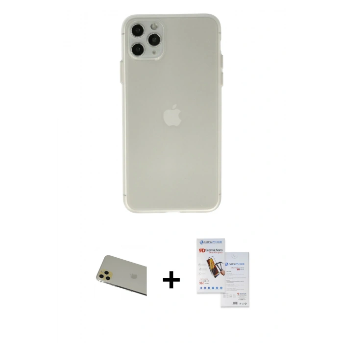MARSİLYAN™- iPhone 11 Pro Max Kılıf Atlas Minimal Prime - Siyah Seramik Nano Ekran Koruyucu + Rainbow Kamera Lens Koruma Cam - GD