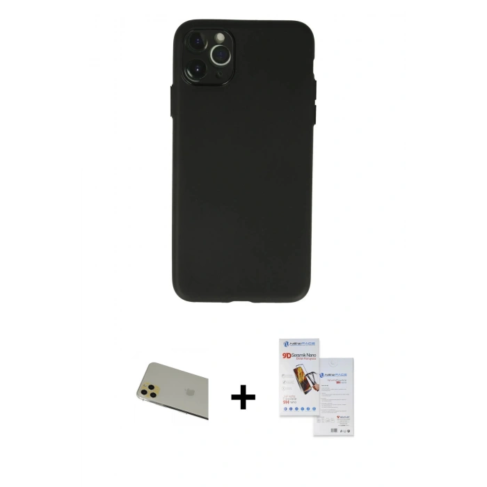 MARSİLYAN™- iPhone 11 Pro Max Kılıf Atlas Minimal Prime - Siyah Seramik Nano Ekran Koruyucu + Rainbow Kamera Lens Koruma Cam - GD