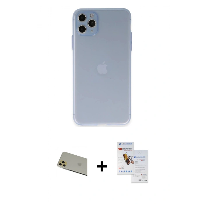 MARSİLYAN™- iPhone 11 Pro Max Kılıf Atlas Minimal Prime - Siyah Seramik Nano Ekran Koruyucu + Rainbow Kamera Lens Koruma Cam - GD