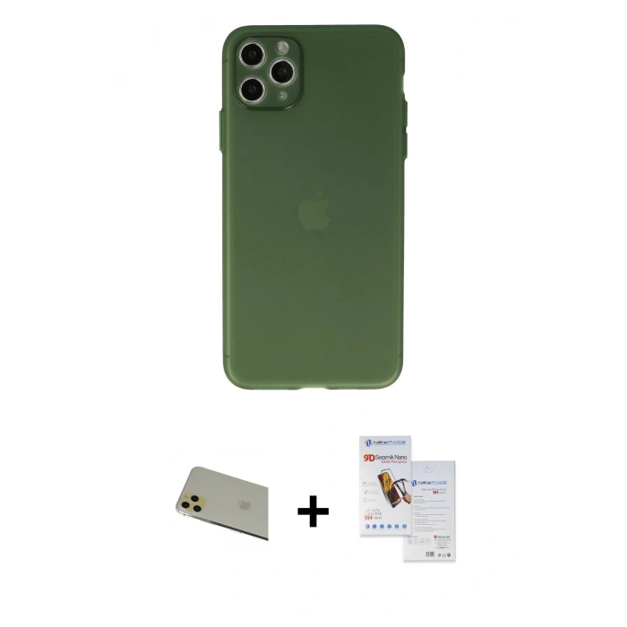 MARSİLYAN™- iPhone 11 Pro Max Kılıf Atlas Minimal Prime - Siyah Seramik Nano Ekran Koruyucu + Rainbow Kamera Lens Koruma Cam - GD