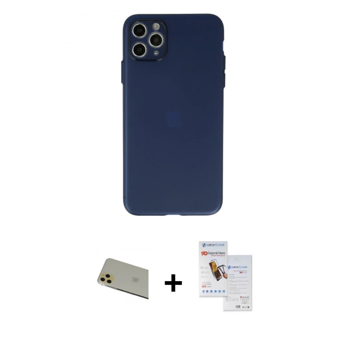 MARSİLYAN™- iPhone 11 Pro Max Kılıf Atlas Minimal Prime - Siyah Seramik Nano Ekran Koruyucu + Rainbow Kamera Lens Koruma Cam - GD
