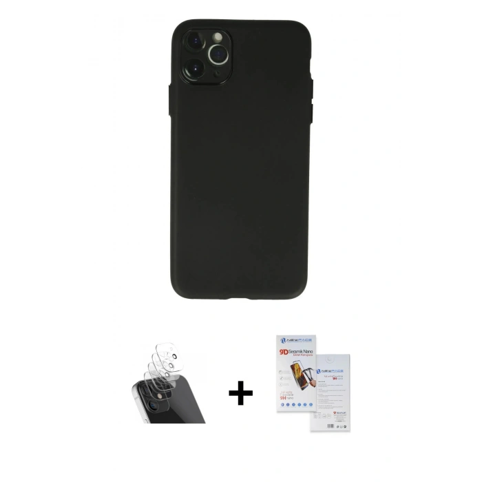 MARSİLYAN™- iPhone 11 Pro Max Kılıf Atlas Minimal Prime - Siyah Seramik Nano Ekran Koruyucu + Kamera Lens Koruma Cam - SF