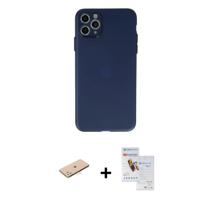 MARSİLYAN™- iPhone 11 Pro Max Kılıf Atlas Minimal Prime - Siyah Seramik Nano Ekran Koruyucu + Renkli Kamera Lens Koruma Cam - MI