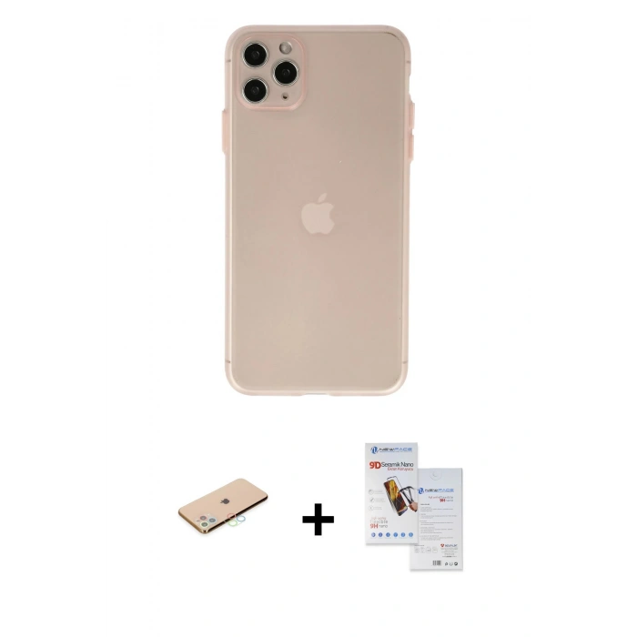 MARSİLYAN™- iPhone 11 Pro Max Kılıf Atlas Minimal Prime - Siyah Seramik Nano Ekran Koruyucu + Renkli Kamera Lens Koruma Cam - MI