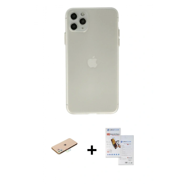 MARSİLYAN™- iPhone 11 Pro Max Kılıf Atlas Minimal Prime - Siyah Seramik Nano Ekran Koruyucu + Renkli Kamera Lens Koruma Cam - MI