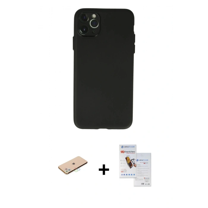 MARSİLYAN™- iPhone 11 Pro Max Kılıf Atlas Minimal Prime - Siyah Seramik Nano Ekran Koruyucu + Renkli Kamera Lens Koruma Cam - MI