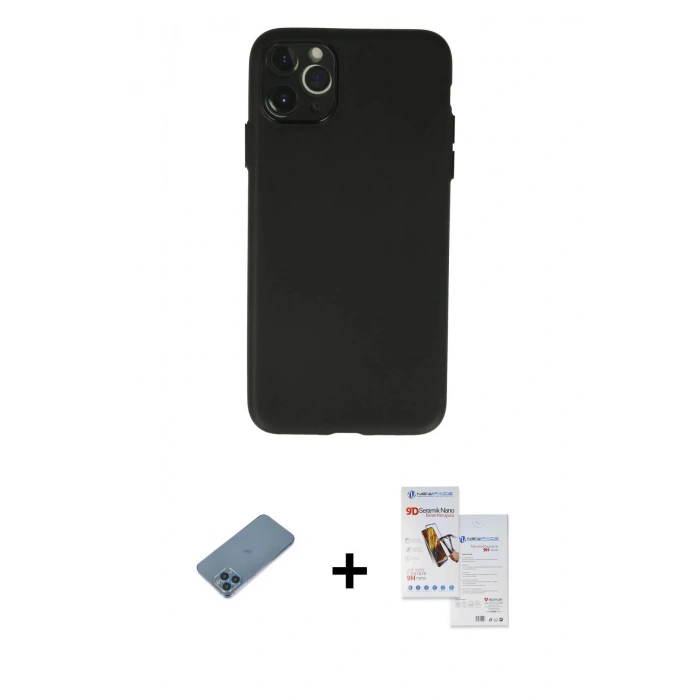 MARSİLYAN™- iPhone 11 Pro Max Kılıf Atlas Minimal Prime - Siyah Seramik Nano Ekran Koruyucu + Shine Kamera Lens Koruma Cam - MI