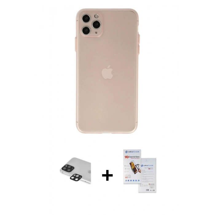 MARSİLYAN™- iPhone 11 Pro Max Kılıf Atlas Minimal Prime - Siyah Seramik Nano Ekran Koruyucu + Pers Alüminyum Kamera Lens - SH