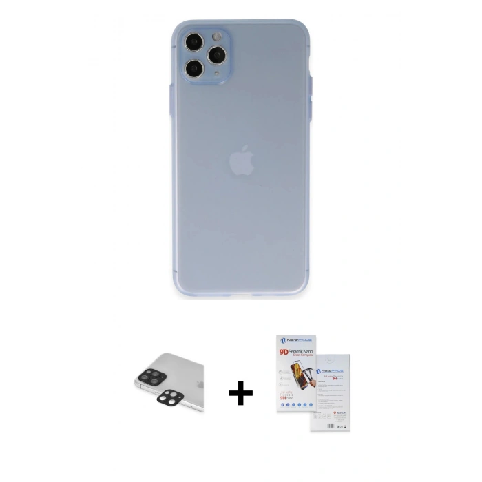 MARSİLYAN™- iPhone 11 Pro Max Kılıf Atlas Minimal Prime - Siyah Seramik Nano Ekran Koruyucu + Pers Alüminyum Kamera Lens - SH