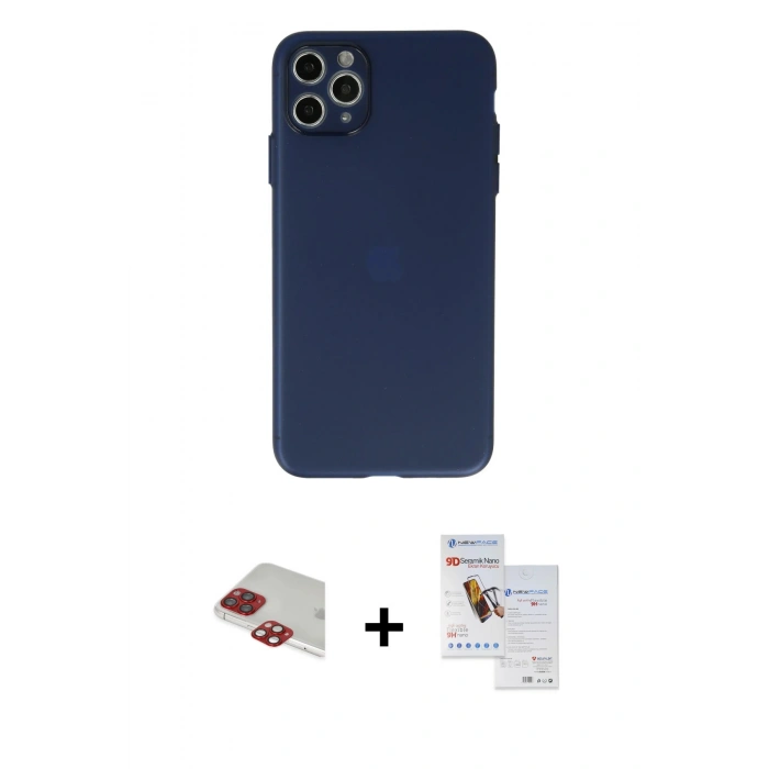 MARSİLYAN™- iPhone 11 Pro Max Kılıf Atlas Minimal Prime - Siyah Seramik Nano Ekran Koruyucu + Pers Alüminyum Kamera Lens - KI