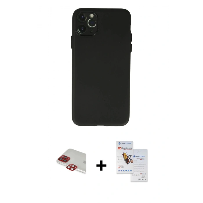 MARSİLYAN™- iPhone 11 Pro Max Kılıf Atlas Minimal Prime - Siyah Seramik Nano Ekran Koruyucu + Pers Alüminyum Kamera Lens - KI