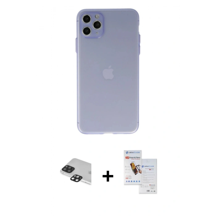 MARSİLYAN™- iPhone 11 Pro Max Kılıf Atlas Minimal Prime - Siyah Seramik Nano Ekran Koruyucu + Pers Alüminyum Kamera Lens - SH
