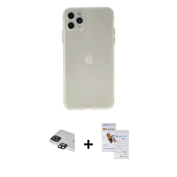 MARSİLYAN™- iPhone 11 Pro Max Kılıf Atlas Minimal Prime - Siyah Seramik Nano Ekran Koruyucu + Pers Alüminyum Kamera Lens - SH