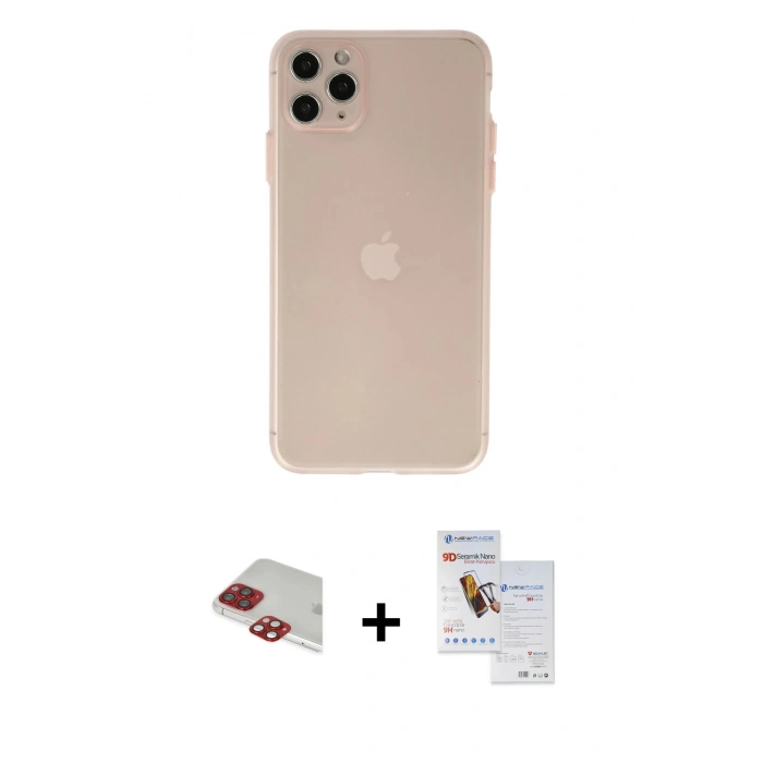 MARSİLYAN™- iPhone 11 Pro Max Kılıf Atlas Minimal Prime - Siyah Seramik Nano Ekran Koruyucu + Pers Alüminyum Kamera Lens - KI