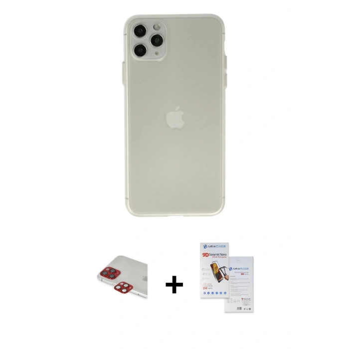 MARSİLYAN™- iPhone 11 Pro Max Kılıf Atlas Minimal Prime - Siyah Seramik Nano Ekran Koruyucu + Pers Alüminyum Kamera Lens - KI