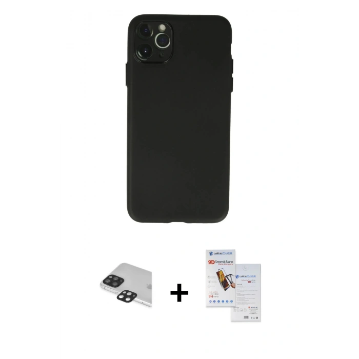 MARSİLYAN™- iPhone 11 Pro Max Kılıf Atlas Minimal Prime - Siyah Seramik Nano Ekran Koruyucu + Pers Alüminyum Kamera Lens - SH