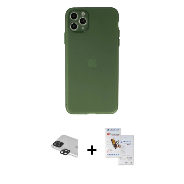 MARSİLYAN™- iPhone 11 Pro Max Kılıf Atlas Minimal Prime - Siyah Seramik Nano Ekran Koruyucu + Pers Alüminyum Kamera Lens - SH