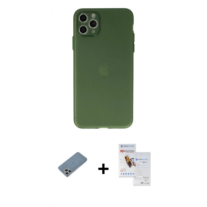 MARSİLYAN™- iPhone 11 Pro Max Kılıf Atlas Minimal Prime - Siyah Seramik Nano Ekran Koruyucu + Shine Kamera Lens Koruma Cam - GS