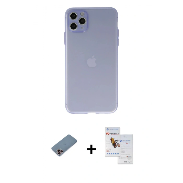 MARSİLYAN™- iPhone 11 Pro Max Kılıf Atlas Minimal Prime - Siyah Seramik Nano Ekran Koruyucu + Shine Kamera Lens Koruma Cam - PE
