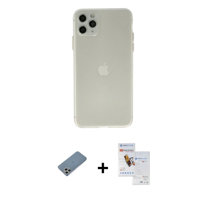 MARSİLYAN™- iPhone 11 Pro Max Kılıf Atlas Minimal Prime - Siyah Seramik Nano Ekran Koruyucu + Shine Kamera Lens Koruma Cam - GS