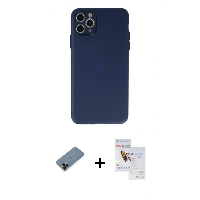 MARSİLYAN™- iPhone 11 Pro Max Kılıf Atlas Minimal Prime - Siyah Seramik Nano Ekran Koruyucu + Metal Kamera Lens Koruma Cam - SH