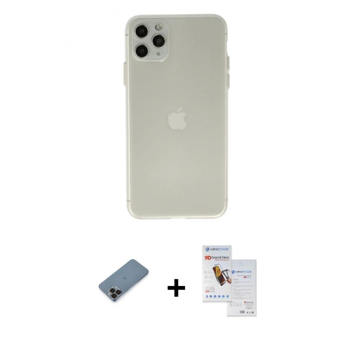 MARSİLYAN™- iPhone 11 Pro Max Kılıf Atlas Minimal Prime - Siyah Seramik Nano Ekran Koruyucu + Metal Kamera Lens Koruma Cam - SH