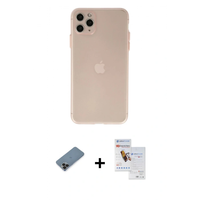 MARSİLYAN™- iPhone 11 Pro Max Kılıf Atlas Minimal Prime - Siyah Seramik Nano Ekran Koruyucu + Metal Kamera Lens Koruma Cam - SH