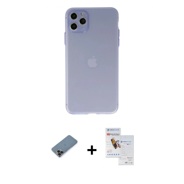 MARSİLYAN™- iPhone 11 Pro Max Kılıf Atlas Minimal Prime - Siyah Seramik Nano Ekran Koruyucu + Metal Kamera Lens Koruma Cam - SH