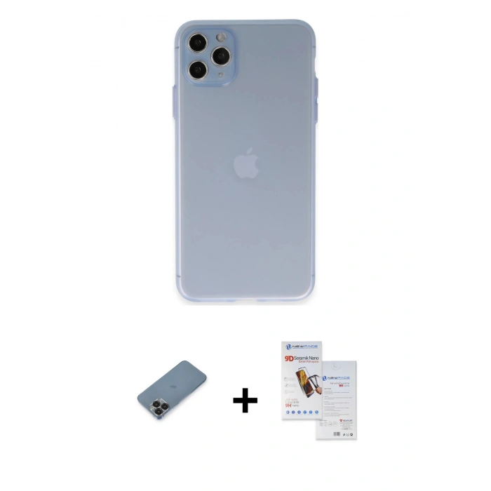 MARSİLYAN™- iPhone 11 Pro Max Kılıf Atlas Minimal Prime - Siyah Seramik Nano Ekran Koruyucu + Metal Kamera Lens Koruma Cam - SH
