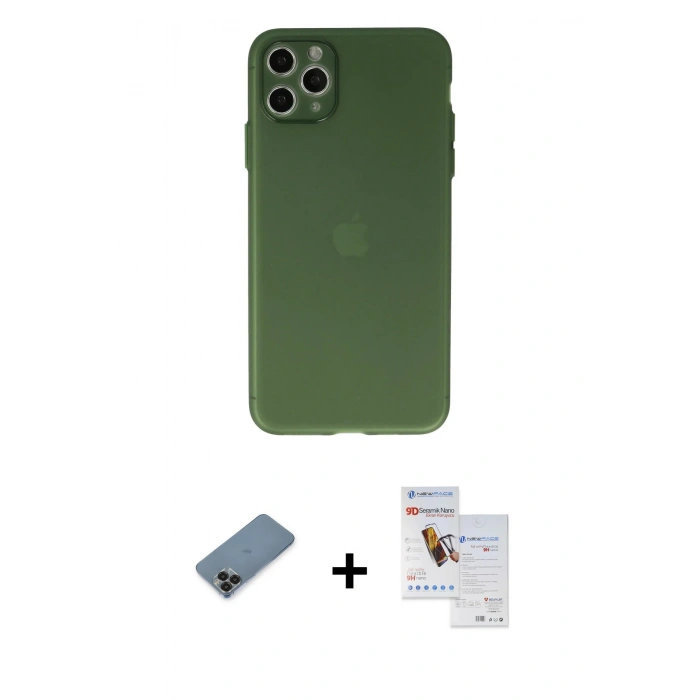 MARSİLYAN™- iPhone 11 Pro Max Kılıf Atlas Minimal Prime - Siyah Seramik Nano Ekran Koruyucu + Metal Kamera Lens Koruma Cam - SH