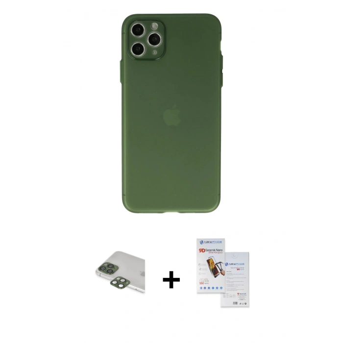 MARSİLYAN™- iPhone 11 Pro Max Kılıf Atlas Minimal Prime - Siyah Seramik Nano Ekran Koruyucu + Pers Alüminyum Kamera Lens - YL
