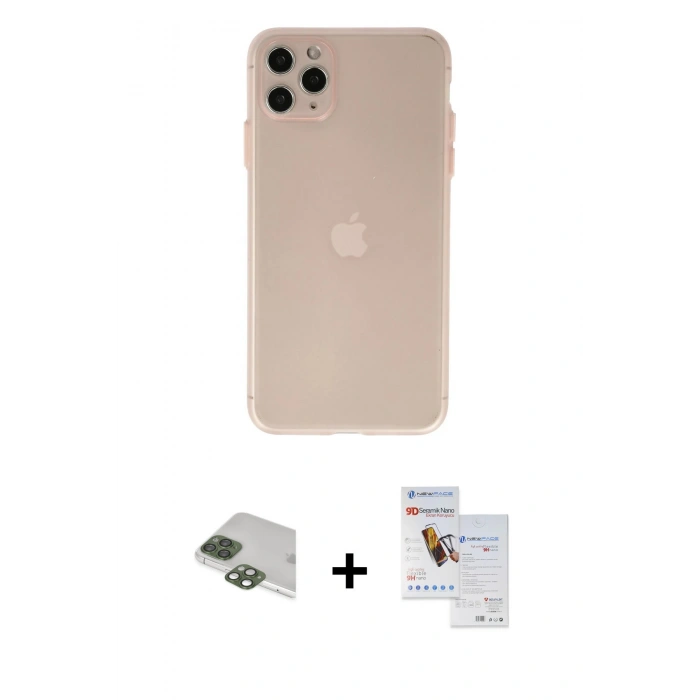 MARSİLYAN™- iPhone 11 Pro Max Kılıf Atlas Minimal Prime - Siyah Seramik Nano Ekran Koruyucu + Pers Alüminyum Kamera Lens - YL
