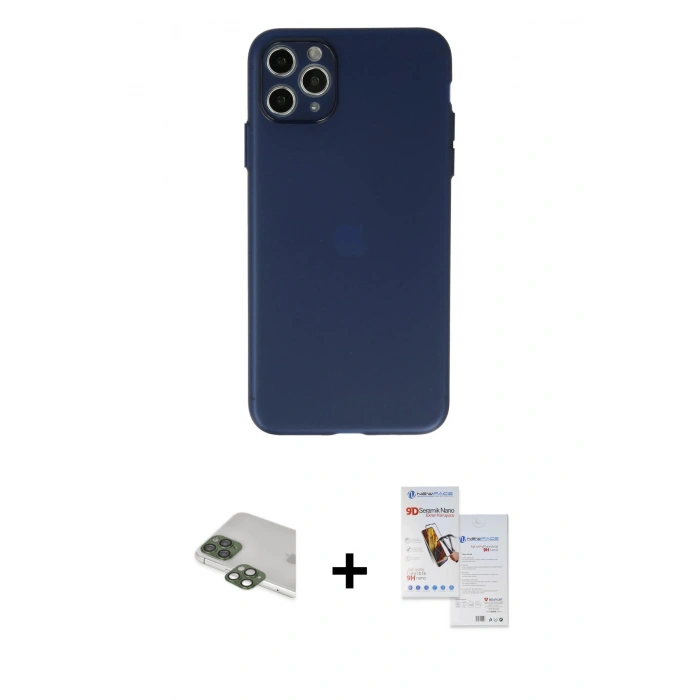 MARSİLYAN™- iPhone 11 Pro Max Kılıf Atlas Minimal Prime - Siyah Seramik Nano Ekran Koruyucu + Pers Alüminyum Kamera Lens - YL
