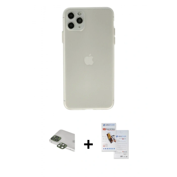 MARSİLYAN™- iPhone 11 Pro Max Kılıf Atlas Minimal Prime - Siyah Seramik Nano Ekran Koruyucu + Pers Alüminyum Kamera Lens - YL