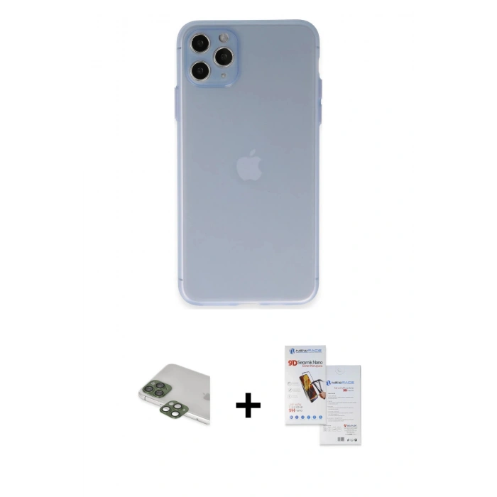 MARSİLYAN™- iPhone 11 Pro Max Kılıf Atlas Minimal Prime - Siyah Seramik Nano Ekran Koruyucu + Pers Alüminyum Kamera Lens - YL