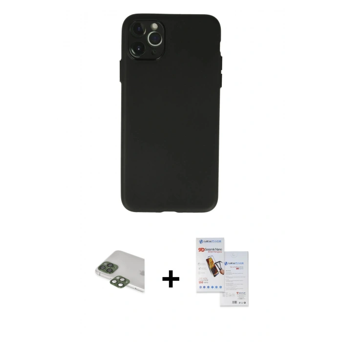 MARSİLYAN™- iPhone 11 Pro Max Kılıf Atlas Minimal Prime - Siyah Seramik Nano Ekran Koruyucu + Pers Alüminyum Kamera Lens - YL