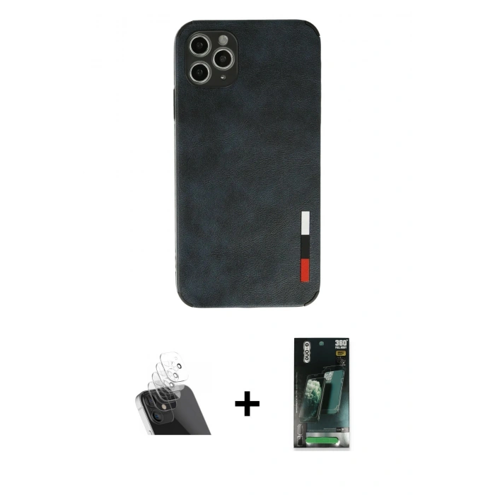 MARSİLYAN™- iPhone 11 Pro Max Kılıf Doruk Asil Koleksiyonu - Şeffaf 360 Full Body Arka Koruyucu + Kamera Lens Koruma Cam - SF