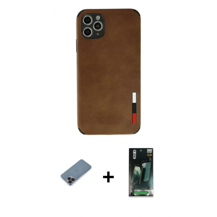 MARSİLYAN™- iPhone 11 Pro Max Kılıf Doruk Asil Koleksiyonu - Şeffaf 360 Full Body Arka Koruyucu + Metal Kamera Lens Koruma Cam - SH