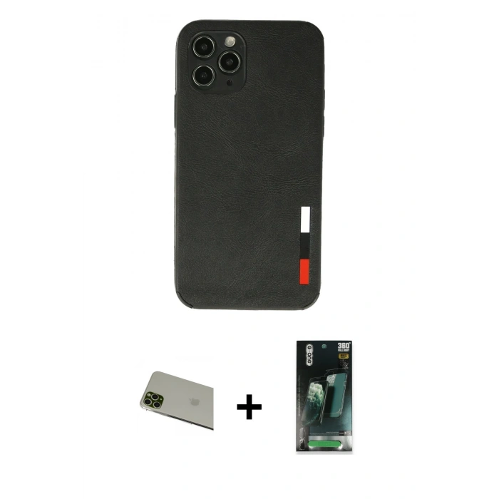MARSİLYAN™- iPhone 11 Pro Max Kılıf Doruk Asil Koleksiyonu - Şeffaf 360 Full Body Arka Koruyucu + Rainbow Kamera Lens Koruma Cam - YL