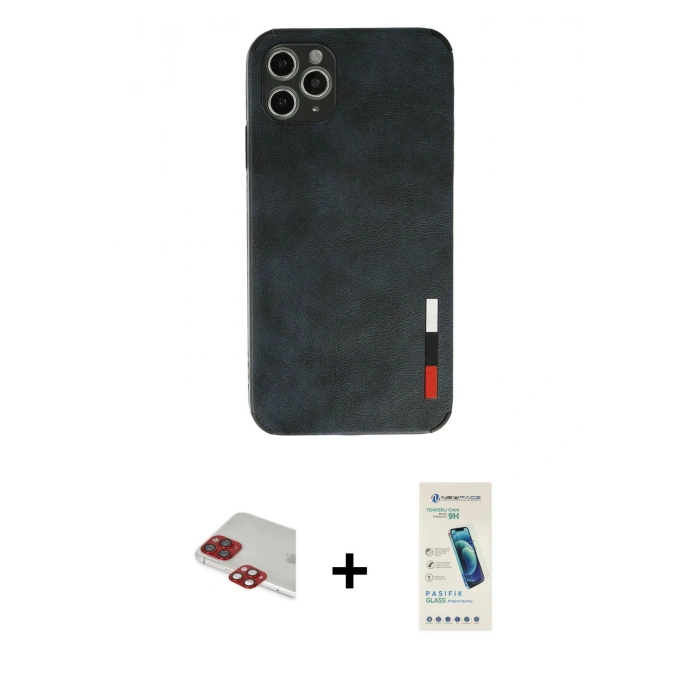 MARSİLYAN™- iPhone 11 Pro Max Kılıf Doruk Asil Koleksiyonu - Şeffaf Pasifik Cam Ekran Koruyucu + Pers Alüminyum Kamera Lens - KI