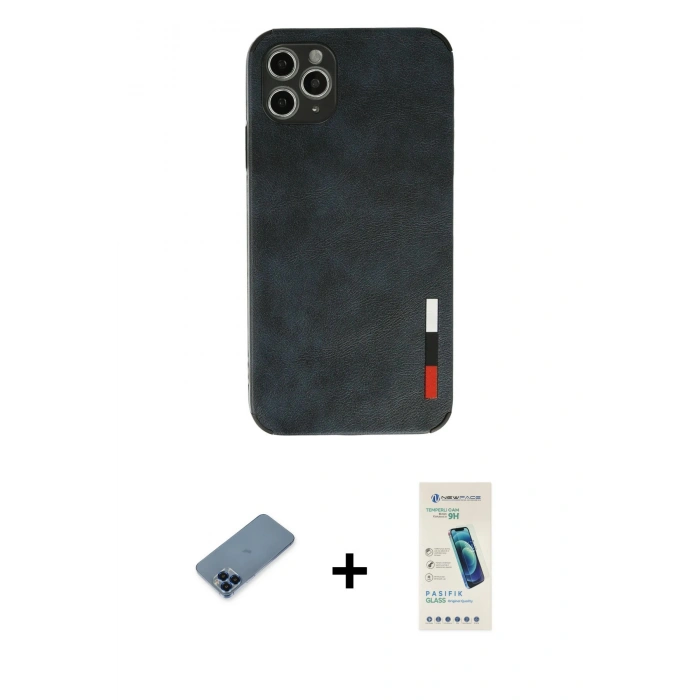 MARSİLYAN™- iPhone 11 Pro Max Kılıf Doruk Asil Koleksiyonu - Şeffaf Pasifik Cam Ekran Koruyucu + Metal Kamera Lens Koruma Cam - MI