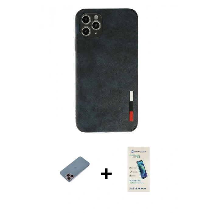 MARSİLYAN™- iPhone 11 Pro Max Kılıf Doruk Asil Koleksiyonu - Şeffaf Pasifik Cam Ekran Koruyucu + Shine Kamera Lens Koruma Cam - PE